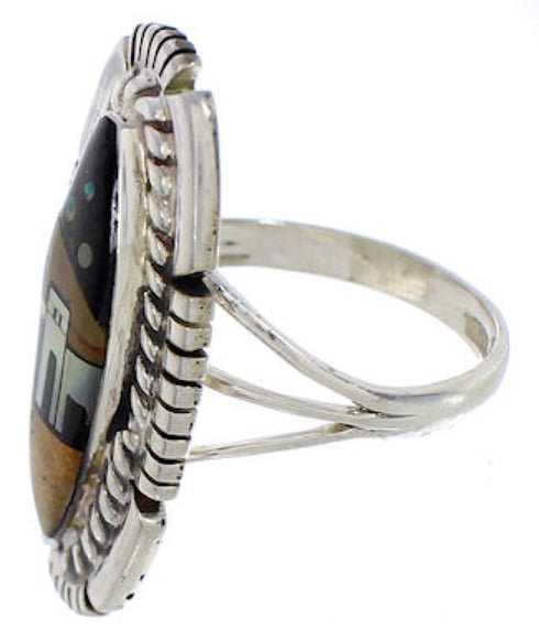Multicolor Silver Native American Design Ring Size 7-1/2 WX41503